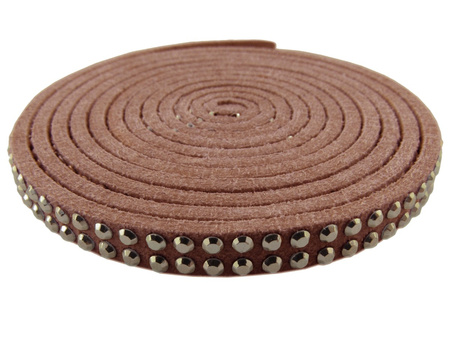 Rzemień z dżetami 5mm w kształcie kulek, ekologiczny, zamszowy / 2 rzędy / brązowy/ 1m