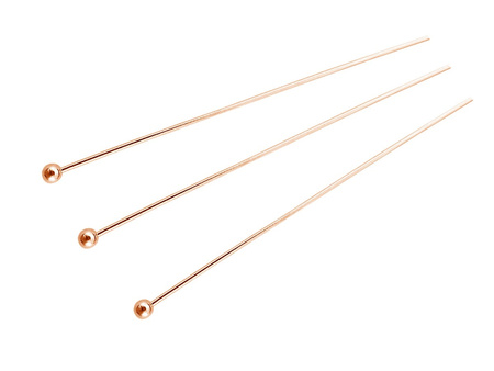 Szpilki metalowe z kulką 30mm, miedziane / kolor złoty, Golden Rose / wielkość kulki 2mm / 30szt