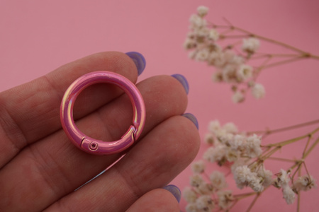 Baza breloka / kółko / metal / 25x25mm / różowy / 1szt