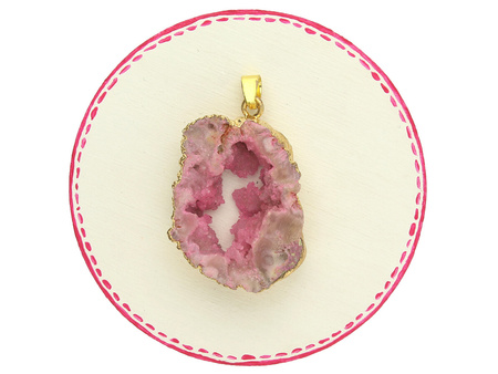 Agat druzy / zawieszka w okuciu / plaster nieregularny / 40x28x9mm / różowy / 1szt