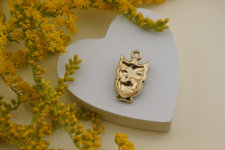 Sowa / niebieski / zawieszka emaliowana / 20x11mm / metal / złoty / 1szt