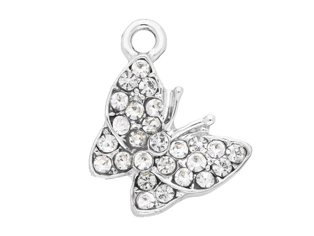 Motyl Glamm™ / zawieszka charms / 26 cyrkonii / 16x19x3.5mm / srebrny / 1szt