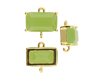 Kryształ w oprawie / łącznik / 8x13mm / miedź / złoty, zielony / 1szt