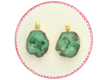 Agat druzy / zawieszka w okuciu / plaster nieregularny / 39x29x9mm / zielony / 1szt