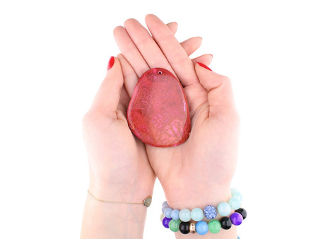 Agat / zawieszka / kropla płaska / 66x52x8mm / ciemny różowy / 1szt