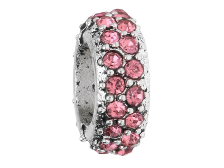 Obrączka Glamm™ / przekładka / 32 cyrkonie / 4x12x12mm / srebrny, Pink / otwór 6mm / 1szt