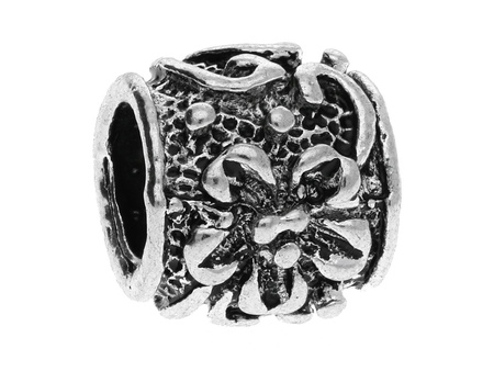 Kwiaty / walec / przekładka / 8.5x9x9mm / srebrny / otwór 5mm / 4szt