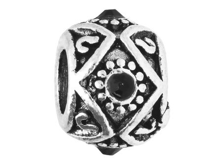 Oponka Glamm™ / przekładka / 4 cyrkonie / 7.5x10x10mm / srebrny, Jet / otwór 4.5mm / 2szt