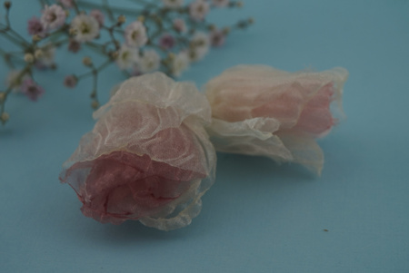 Kwiatek ozdobny / organza / biało - rózowy / ok 35mm / zestaw 2szt