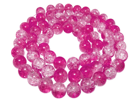 Koraliki szklane crackle / kula / różowo-biały / 12mm / otwór 1,2mm / 1sznur / 70 koralików