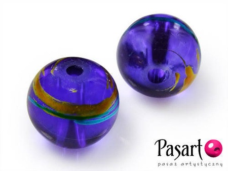 Koraliki szklane malowane, fioletowe / kula / 8mm / otwór 1mm / 16szt