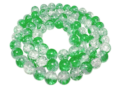 Koraliki szklane crackle / kula / szmaragdowo-biały / 8mm / otwór 1mm / 1sznur / 110 koralików