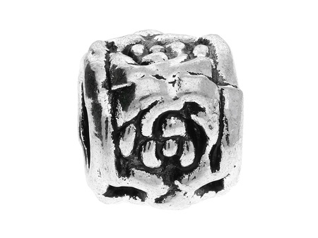 Kwiaty / kostka / przekładka / 9x9x9mm / srebrny / otwór 5.5mm / 4szt