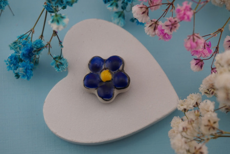 Kwiatek ceramiczny malowany ręcznie / 15mm / granatowy / ceramika / 1szt