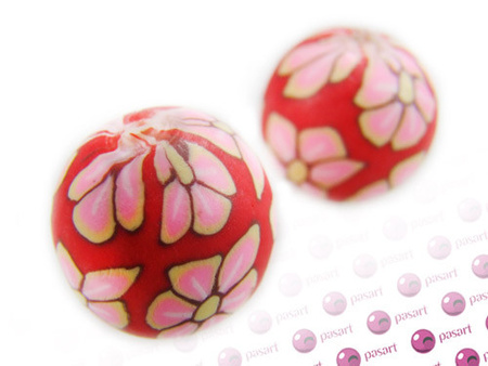 Koraliki fimo, czerwono-rożowe / kula / 20mm / otwor 2mm / 2szt