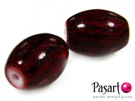 Koraliki szklane powlekane, czerwono-czarne owal / 14x10mm / otwór 1,5mm / 6szt