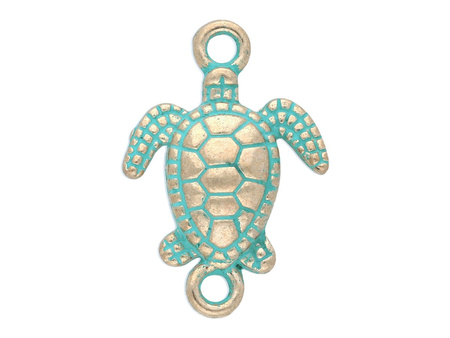 Żółw / łącznik / 21x15x4mm / antyczny złoty - Aqua / 4szt