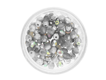Firepolish™ / 4mm / Crystal Rainbow / Etched Silver / 40szt