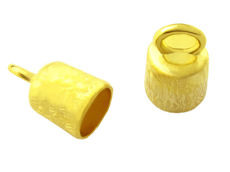 Końcówka okrągła z fakturą / kolor złoty / 20x12mm / otwór 9,5mm / uchwyt 5mm