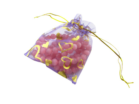 Woreczek do biżuterii z organzy w serduszka / ametystowy / 10x12cm