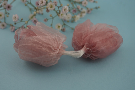 Kwiatek ozdobny / organza / różowy / ok 35mm / zestaw 2szt