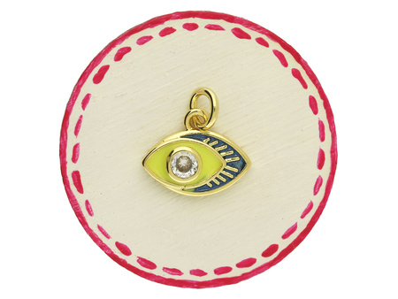 Oko z cyrkonią / zawieszka / mosiądz pozłacany / 9x12mm / złoty, zielony neon / 1 szt