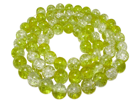 Koraliki szklane crackle / kula / limonkowo-biały / 8mm / otwór 1mm / 1sznur / 110 koralików