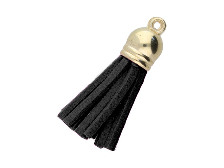 Chwost z rzemienia zamszowego / z końcówką / 36mm / KC Gold, czarny / uchwyt 2mm / 2szt