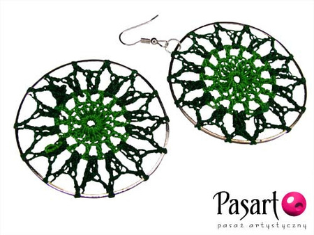 Koraliki szydełkowe, zielone, posrebrzane / ażurowe / koło / 50x2mm / 1szt