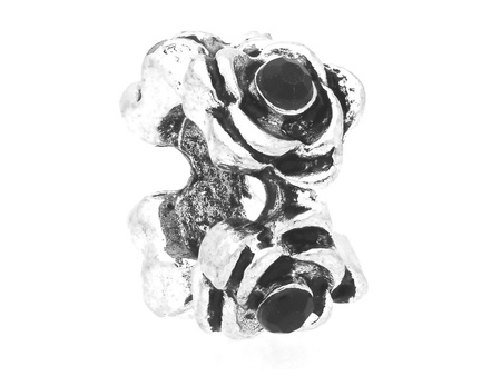 Róże Glamm™ / przekładka / 4 cyrkonie / 7x12x12mm / srebrny, Jet / otwór 6mm / 2szt