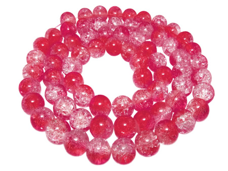 Koraliki szklane crackle / kula / amarantowo-biały / 10mm / otwór 1mm / 1sznur / 85 koralików