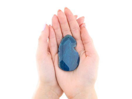 Agat / plaster owal nieregularny / fasetowany / zawieszka / 69x29-39mm / kolor szmaragdowy / 1szt