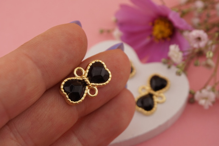 Kokardka z kryształkiem czarnym / łącznik / metal / złoty / 10,4x16,8mm/ 1szt