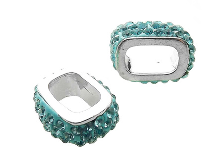 Przekładka, shamballa, Aquamarine, turkus / duży otwór / cyrkonie / posrebrzane / 10x6mm