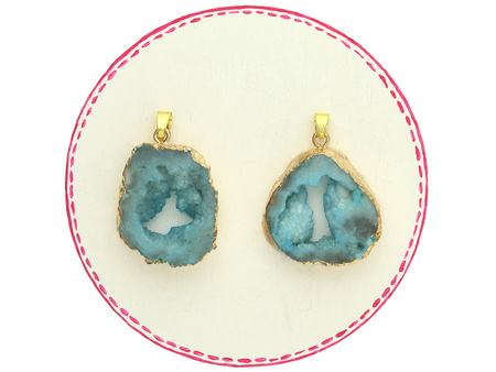 Agat druzy / zawieszka w okuciu / plaster nieregularny / 40x30x9mm / niebieski / 1szt