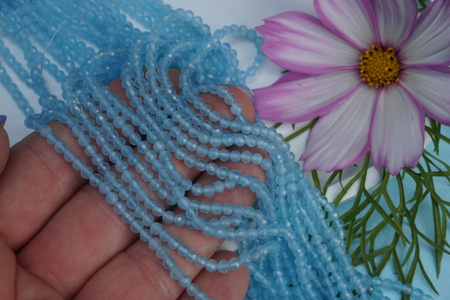 Kocie oko / kula fasetowana / 3mm / błękitny / ok 120 szt / 1 sznur