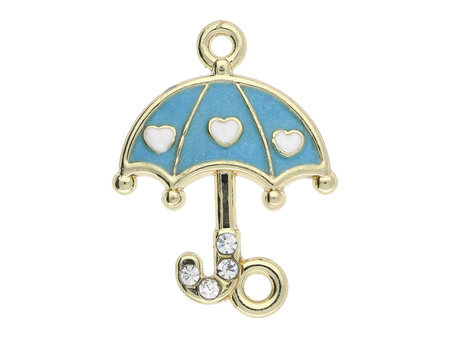 Parasolka Glamm™ / łącznik / 4 cyrkonie / 23x17x2.5mm / KC Gold, niebieski / 2szt