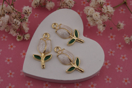 Tulipan biały / zawieszka /  20x10mm / metal / złoty / 1szt