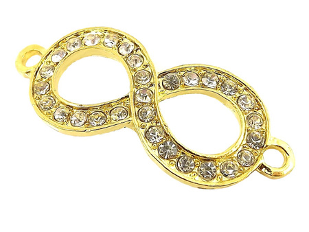 Łącznik, shamballa, nieskończoność, Crystal, jasny złoty / cyrkonie / pozłacany / 39x14mm