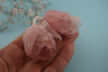 Kwiatek ozdobny / organza / różowy / ok 35mm / zestaw 2szt