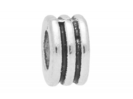 Obrączka w pasy / przekładka / 4x6.5x6.5mm / srebrny / otwór 4.5mm / 8szt