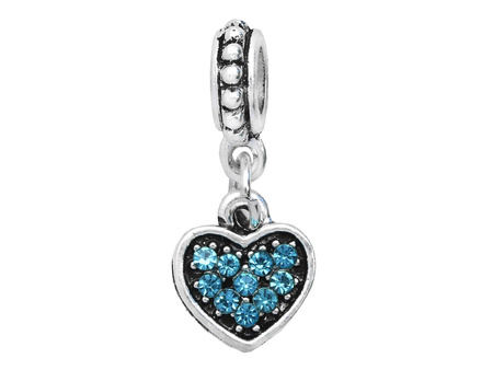 Serce Glamm™ / zawieszka charms / 10 cyrkonii / 23x10x8mm / srebrny, Turquoise / 1szt