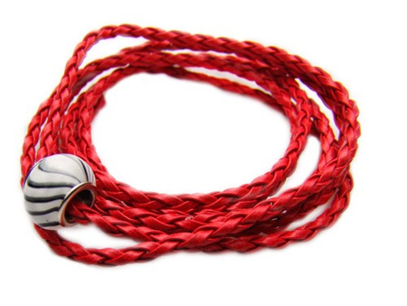 Rzemień naturalny / okrągły / pleciony / 3mm / czerwony / 1m