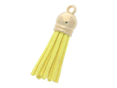 Chwost z rzemienia zamszowego / z końcówką / 40mm / złoty, żółty / uchwyt 2mm / 4szt