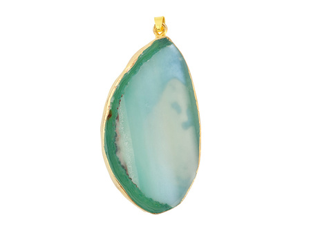 Agat / zawieszka / w okuciu / 65x34x7mm / zielony, złoty / 1szt