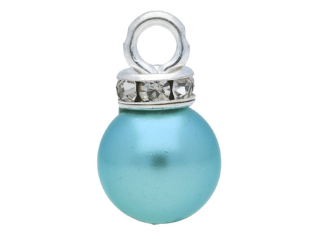 Perła/ zawieszka charms/ przekładka GlitteRing™ / 6 cyrkonii/ 16x10x10mm/ srebrny, turkusowy /4szt