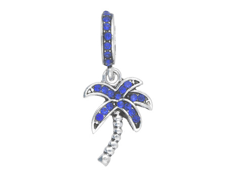 Palma Glamm™ / zawieszka charms / 28x12x10mm / srebrny, Sapphire / 1szt