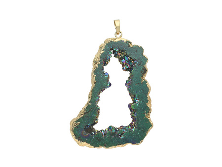 Agat druzy / zawieszka / w okuciu / plaster nieregularny / 70x55x11mm / ciemny morski / 1szt