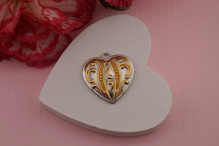 Serce złoto - srebrne / zawieszka stal chirurgiczna / 19x20mm / 1szt