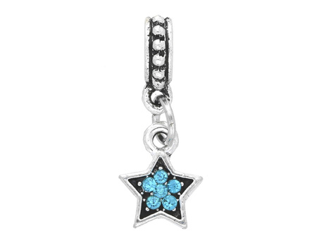 Gwiazdka Glamm™ / zawieszka charms / 6 cyrkonii / 23x9x8.5mm / srebrny, Turquoise / 1szt